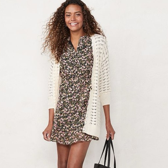 NEW Floral Lauren Conrad Ruffle Dress GOLD detail - Picture 3 of 10